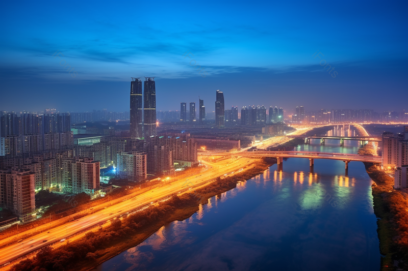 壮丽城市夜景河流环绕水美景,高清,摄影图,摄影图片,图片大全,摄影图免费下载